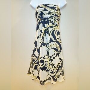 Ann Taylor Navy, Yellow and White Strapless Floral Dress